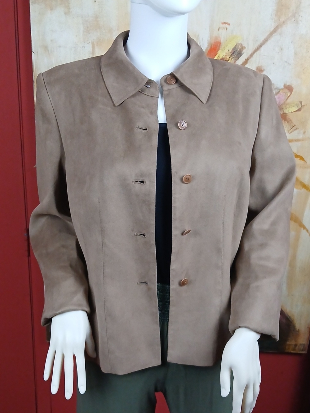 Talbots Petites Size 8 Brown Faux Suede Button Front Jacket Coat